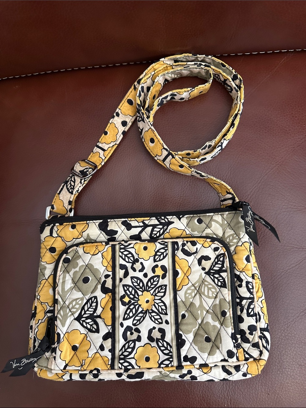 Vera Bradley Crossbody Bag in Go Wild Yellow Black Floral Leopard Print
